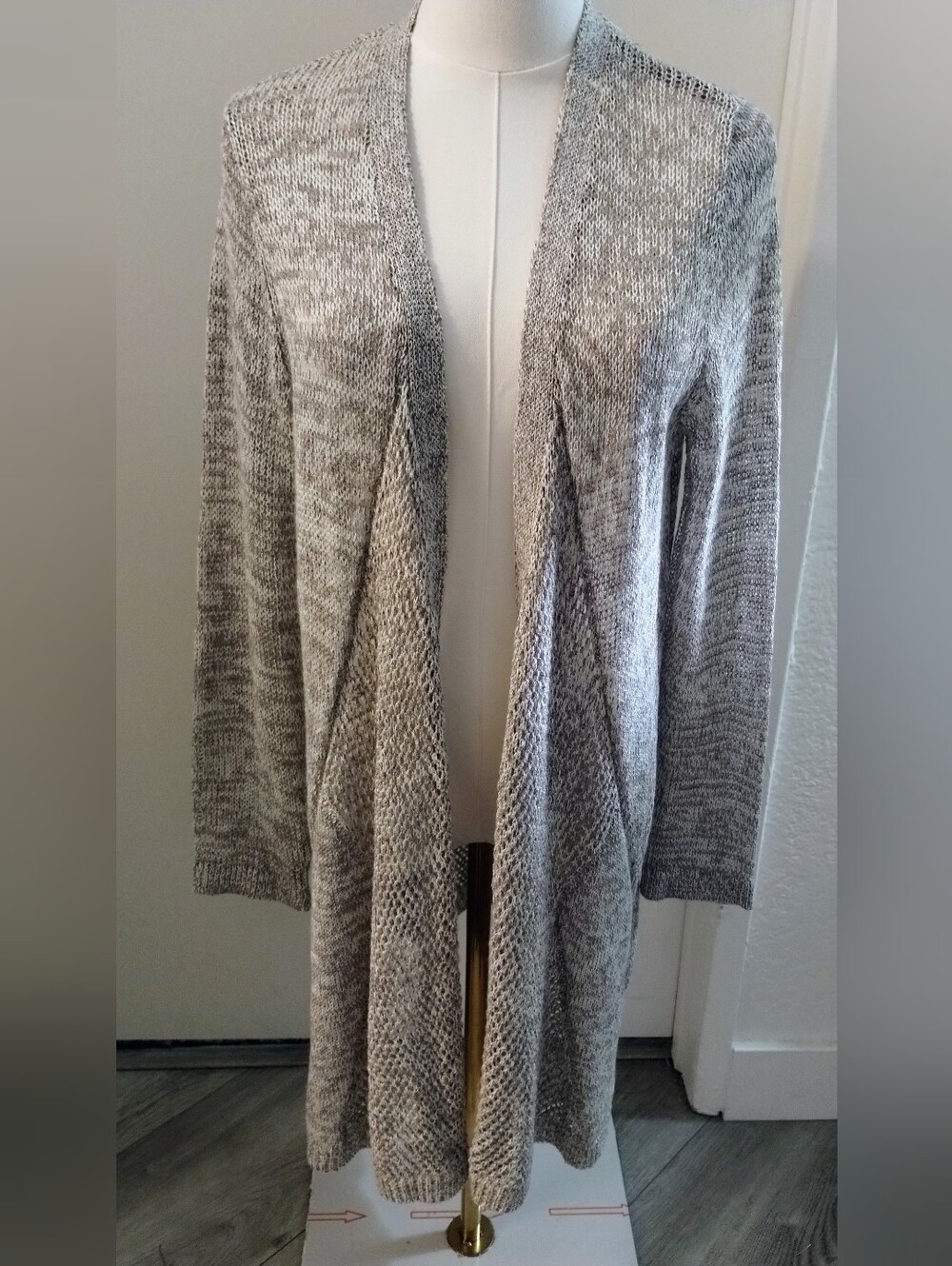Tahari Heather Gray Open-Front Knit Cardigan